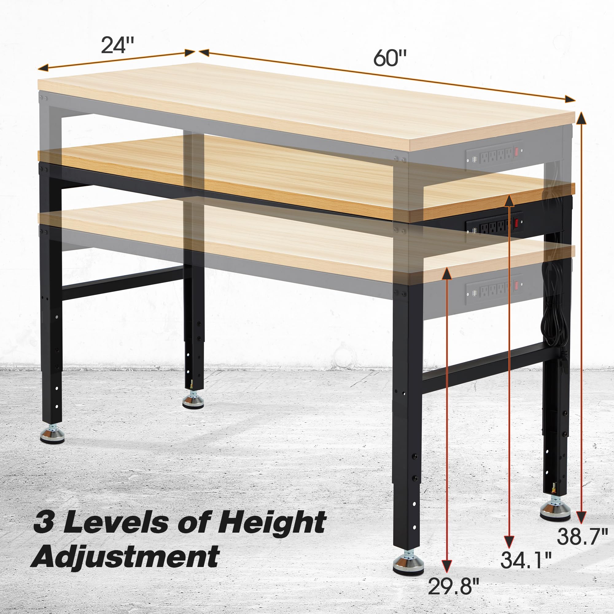 AHB® Adjustable Workbench，Heavy Duty Wood Work Bench 2000 Lbs Load Capacity