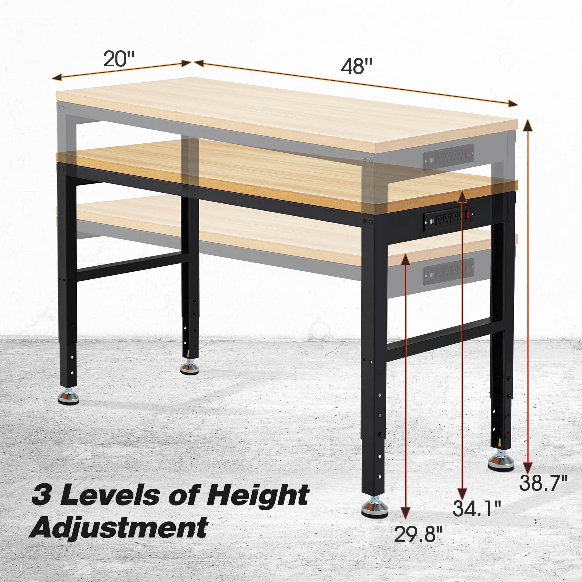 AHB® Adjustable Workbench，Heavy Duty Wood Work Bench 2000 Lbs Load Capacity